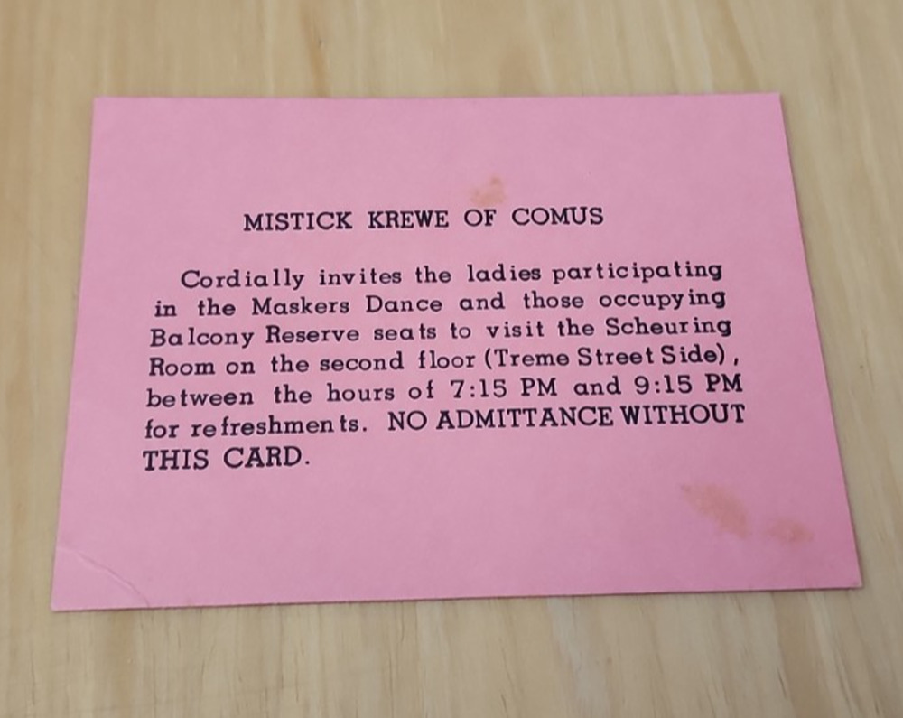 Vintage Pink Undated Comus Admit to Card Mardi Gras Krewe Favor fa9952